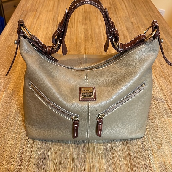 Dooney & Bourke Taupe Leather Shoulder Bag - Picture 1 of 16